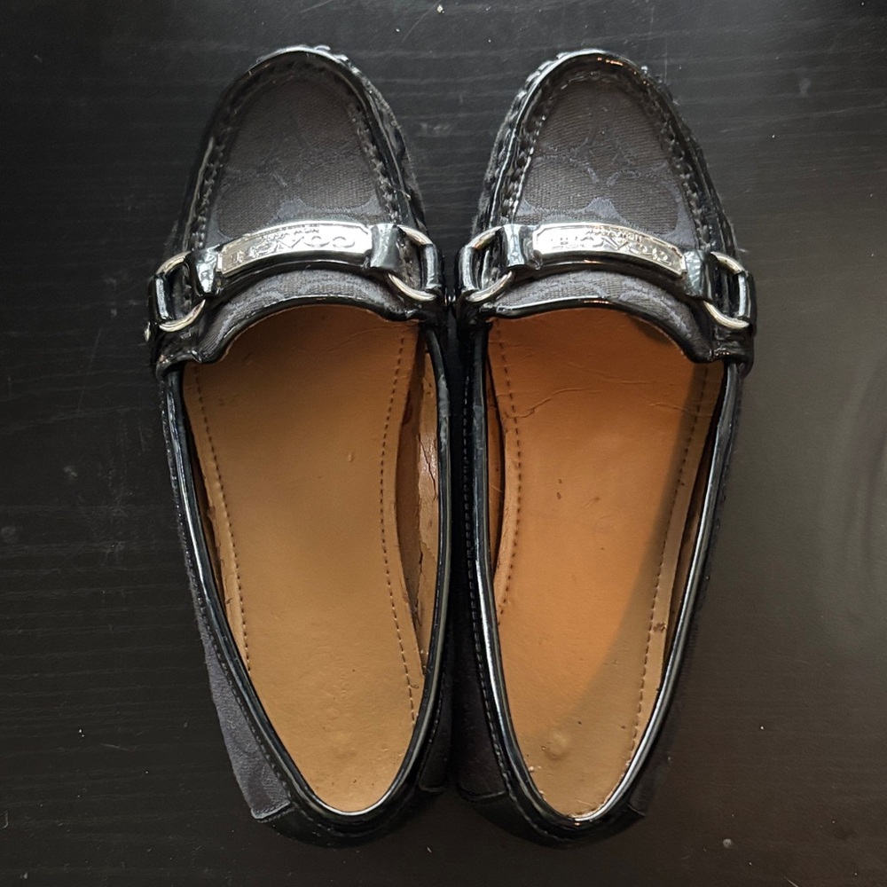 Coach Black Flats with Silver Detail